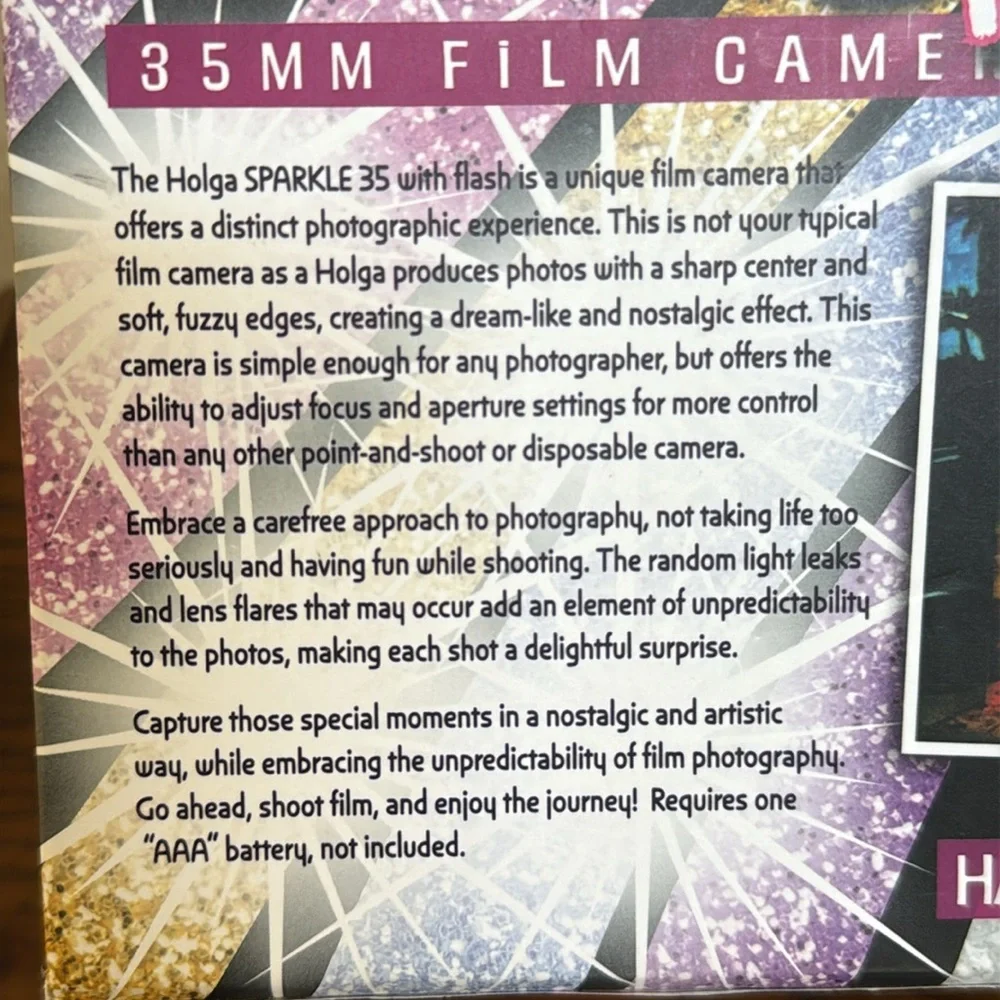 Holga 35 mm Film Camera 135FC Sparkle Pink with Flash. A unique film experience.
